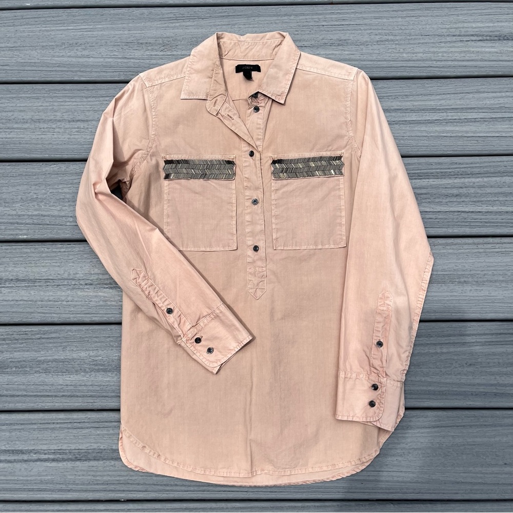 J. Crew Beaded Pocket Popover Shirt